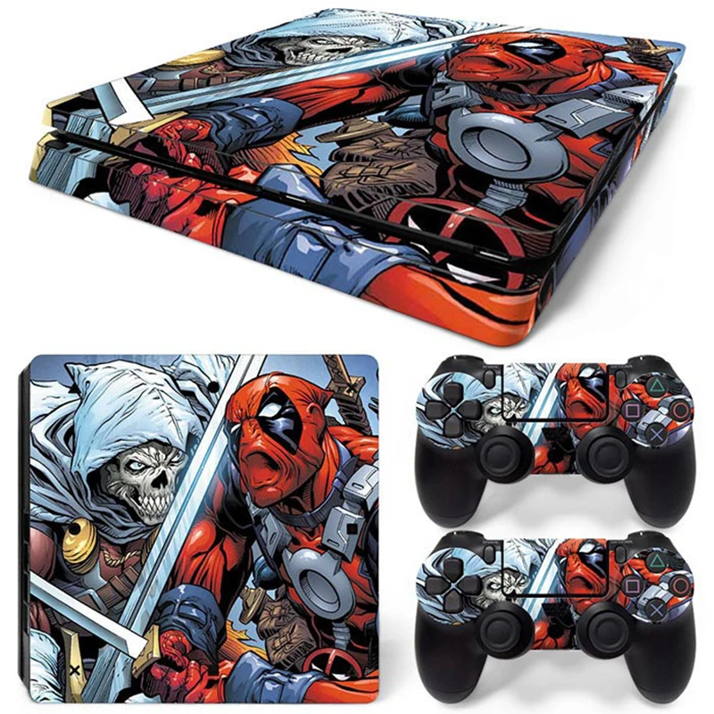 Marvel Spider Man Deadpool Sticker Cover Wrap Protector Skin For Sony PS4 Slim Console & 2PCS Controller Skin Decal For PS4 Slim 