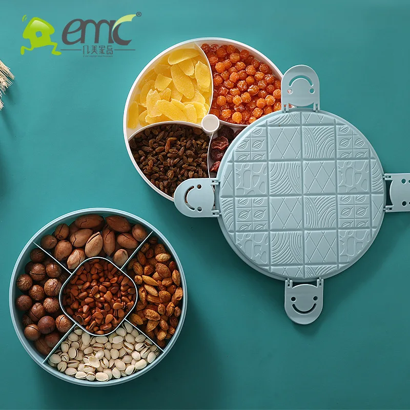 

Spring Festival Single Double Layer Fruit Box Circle Snacks Seperated Candy Storage Box Living Room Sealed Tasteless Dried Fruit