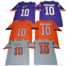 Мужская футболка Clemson college Ben Boulware 10, цвет белый, фиолетовый, оранжевый, сшитая, размер S-3XL