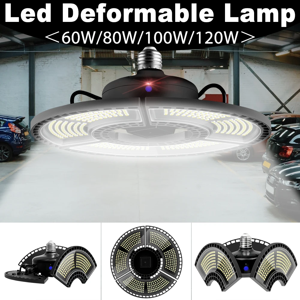 

E27 LED Lamp UFO 220V Bombilla LED Bulb 60W 80W 100W 120W Garage Light Sensor 110V E26 LED Deformable Lamp Workshop Lighting