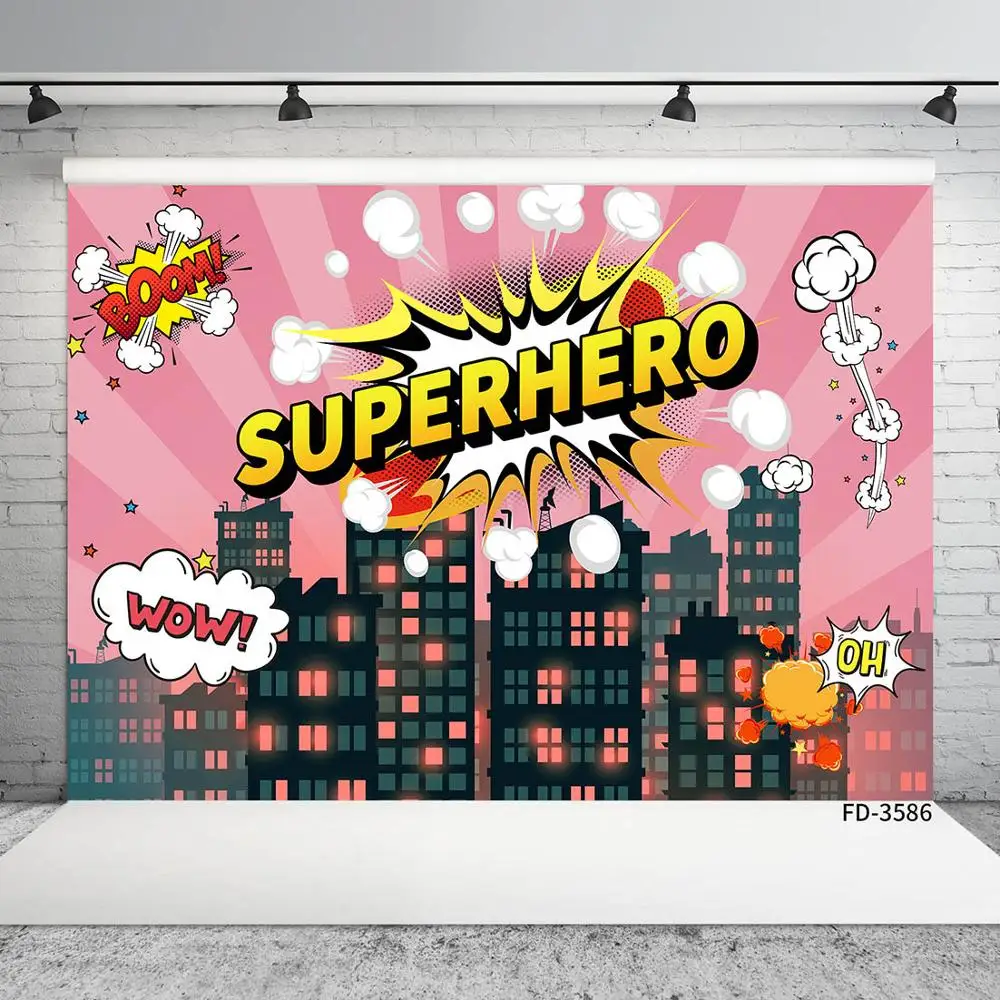 Pink Superhero City Comic Photo Backdrop Birthday Photography Backgrounds for Children Baby Girls Party Banner Decor Youtube | Электроника