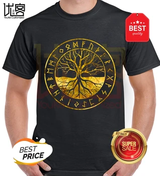 

Tree of life-Yggdrasil and Runes alphabet T-Shirt Tree Of Life T-Shirt men's women's 100% cotton short sleeves tops tee