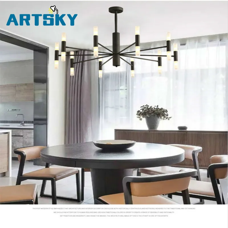 

Art Deco Living Room Loft Decoration LED Tube Double Head Chandelier