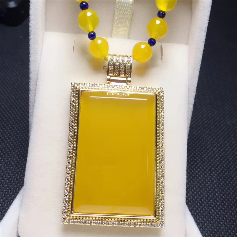 LETSFUN Fine Jewelry 925 Серебро инкрустированные натуральный халцедон прямоугольные карточки кулон ожерелье свитер цепь Подарки