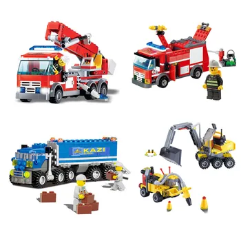 

City Fire Fighting Transport Dumper Excavator Truck lepining Model Building Blocks Enlighten Toys For Children Christmas Gift