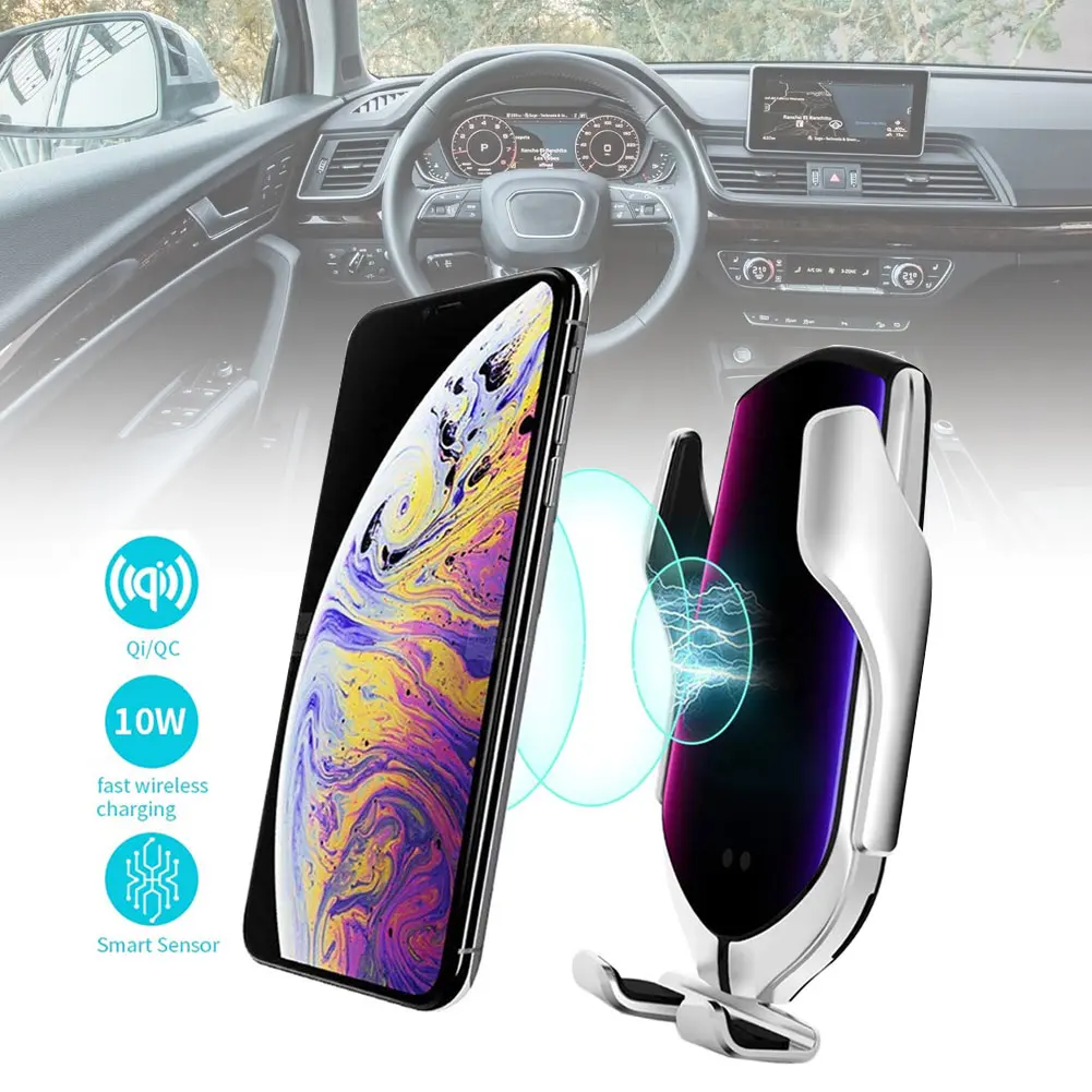 

High Quality Smart Sensor Wireless Car Charger Mount Automatic Clamping 10W Fast Charging for iPhone Samsung
