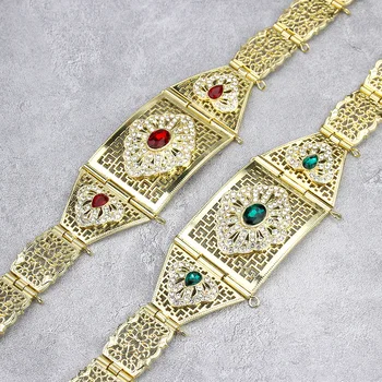 

Sunspicems Gold Color Morocco Algeria Caftan Belt Metal Waist Chain for Women Red Green Crystal Arab Ethnic Wedding Jewelry Gift