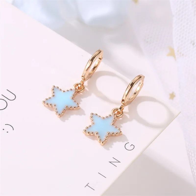 

SOHOT European Brand Popular Drop Glaze Star Pendant Women Hoop Earrings Blue Charming Cute Lady Party Jewelry Brincos