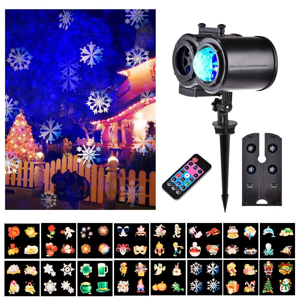 AUGKUN Dual Tubes Type Pattern Ripple Lamp Film Projector Lamp Marine Light 16 Patterns Stage Colorful Film Projection Light