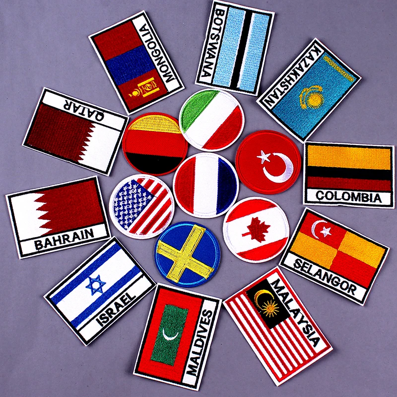 

Pulaqi Square Round National Flag Patch Embroidered Patches For Clothing Iron-on clothing patches Tactical Army Patch Badges F