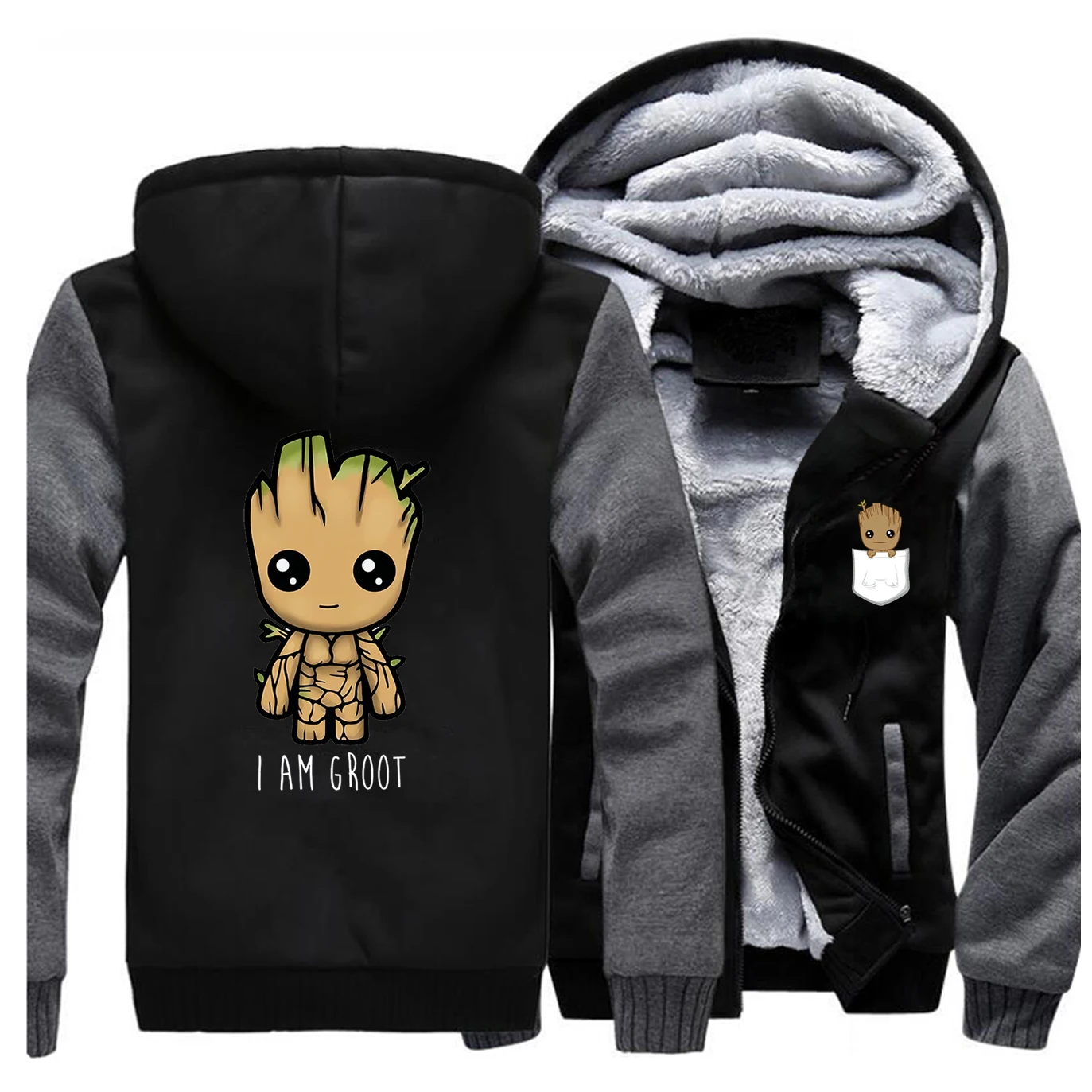 Мужская толстовка groot с капюшоном и модным принтом, теплая верхняя одежда с длинными рукавами реглан, толстовка, осенне-зимняя мужская удобная куртка, топы - Цвет: Dark Gray Black