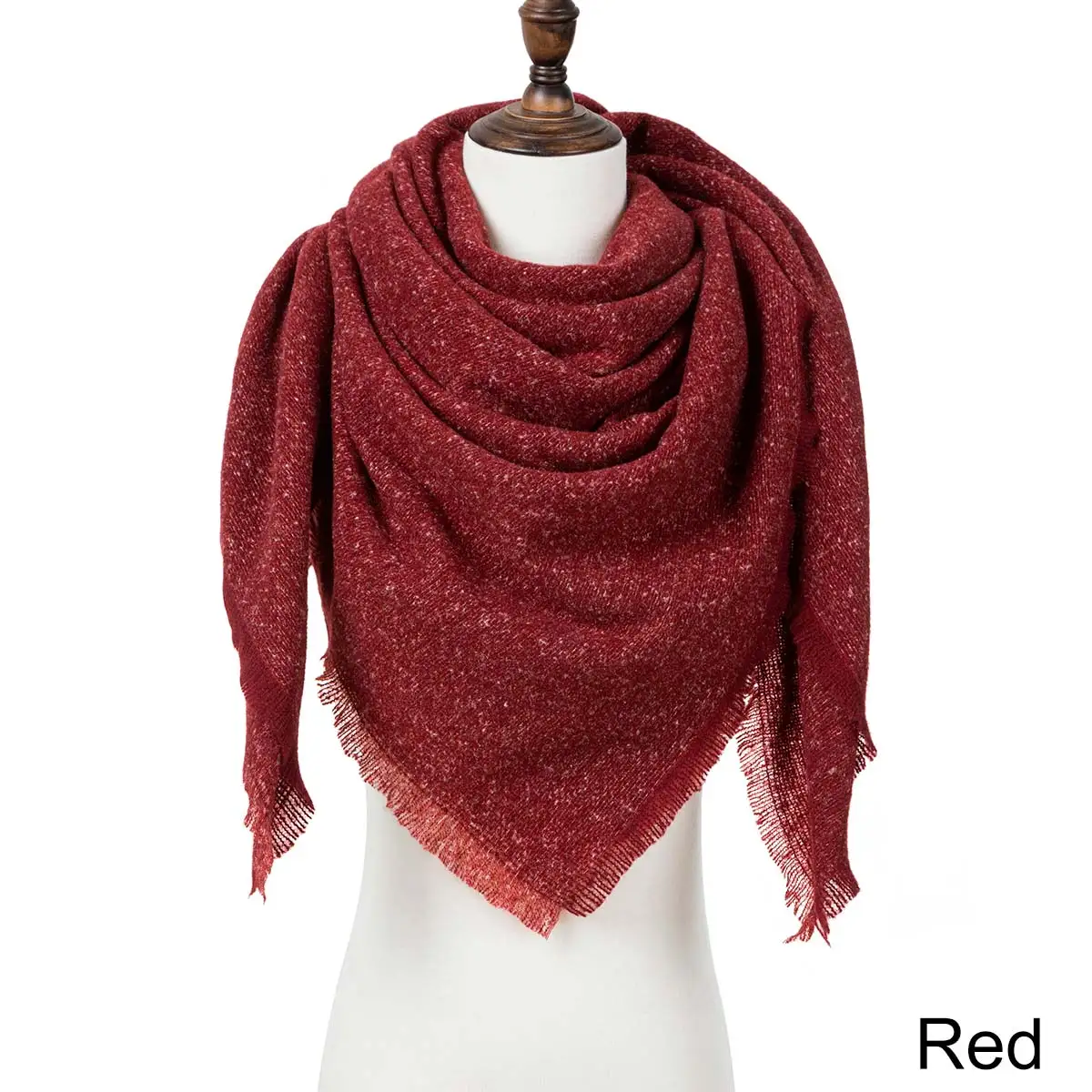 Зимний женский теплый шарф, Одноцветный зимний женский шарф, модные вязаные треугольные шарфы - Цвет: A