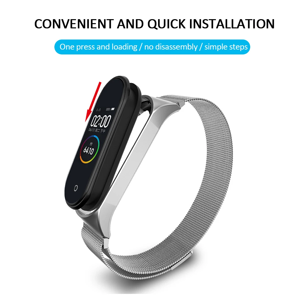 

Smart Watch Strap Metal Strap Wristband Stainless Steel Magnetic Suction Replacement Strap Accessories For Xiaomi Mi Band 3 4