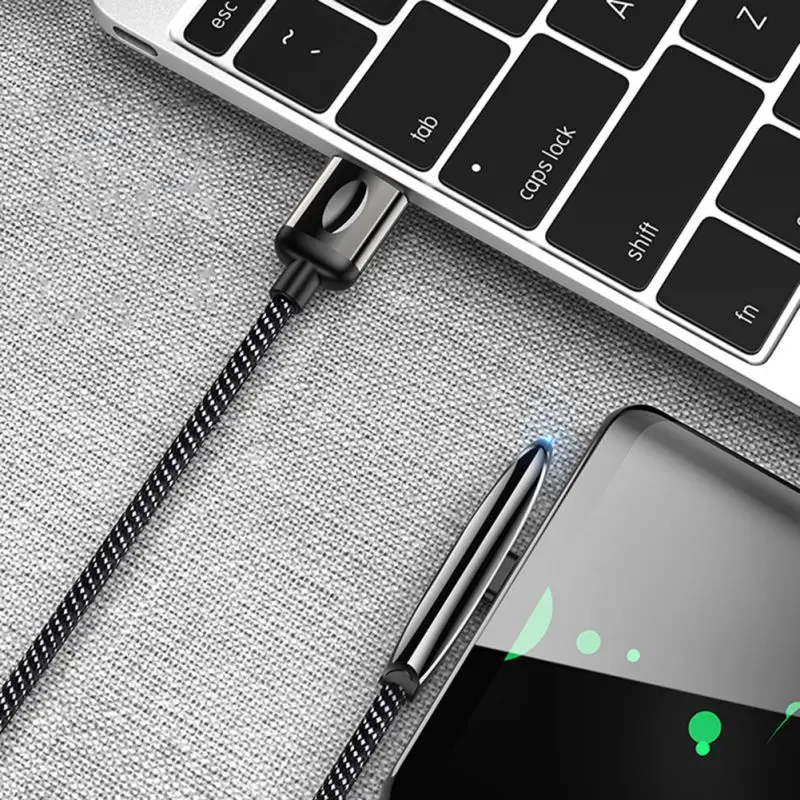 1,2 м кабель для передачи данных 5А кабель для быстрой зарядки type-C прямоугольный плетеный шнур из цинкового сплава с лампой для мобильных телефонов Аксессуары - Тип штекера: 1