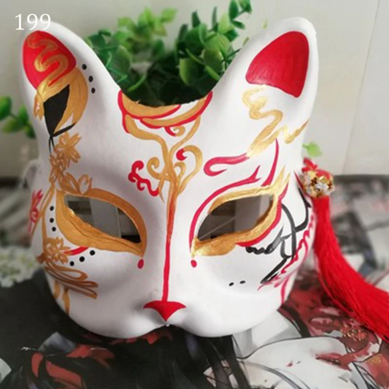 Anime Mask 199 Аниме стиль ручная роспись Половина лица лиса маска для девочек мальчик косплей шоу на сцене танцы вечерние Хэллоуин прямая трансляция видео - Цвет: Anime Mask 199