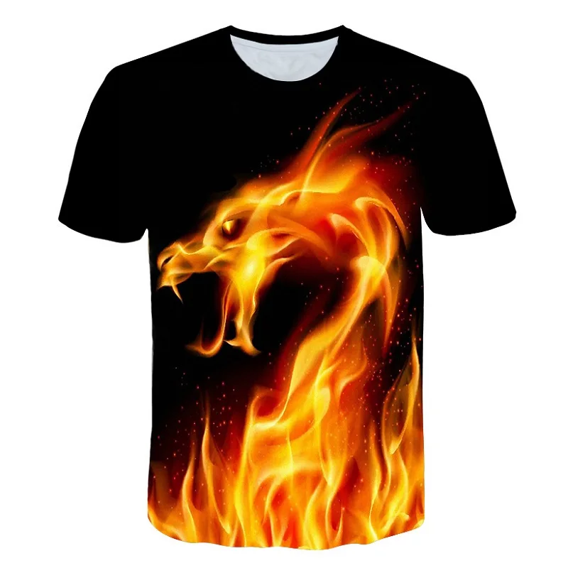 Fashion 3D Print Flame dragon Pattern Printing T-shirt Latest Men Casual Breathable Tops tee Fashion Mens Short Sleeve Top