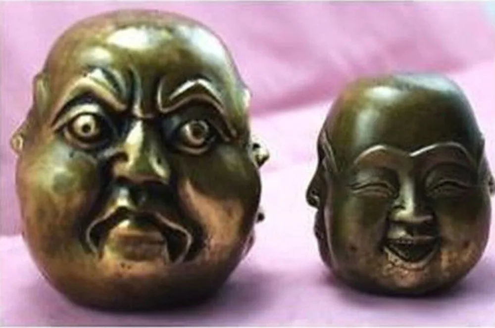 

2 pc Holy Rare Carved 4 face copper Buddha head statue Free shipping