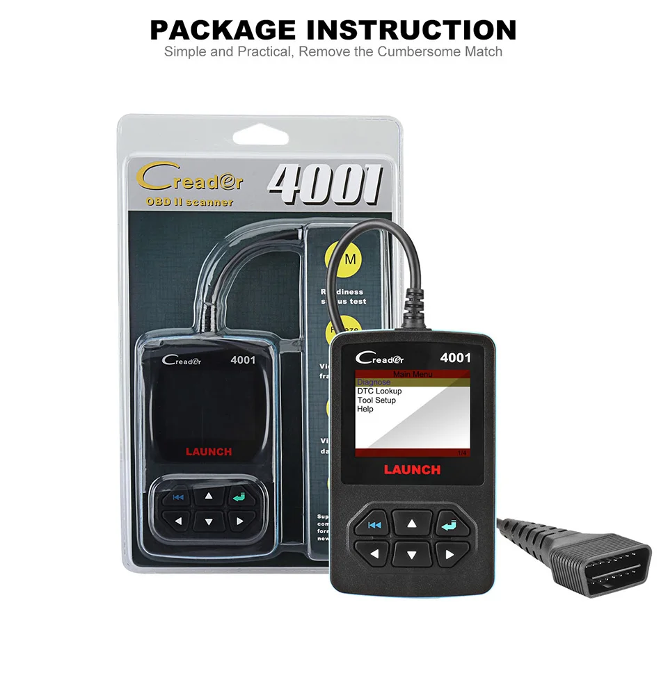 Белый Launch DIY Creader 4001 OBDII/EOBD автоматический диагностический инструмент сканирования читальный инструмент кодов Многоязычная Поддержка и бесплатное обновление - Цвет: Белый