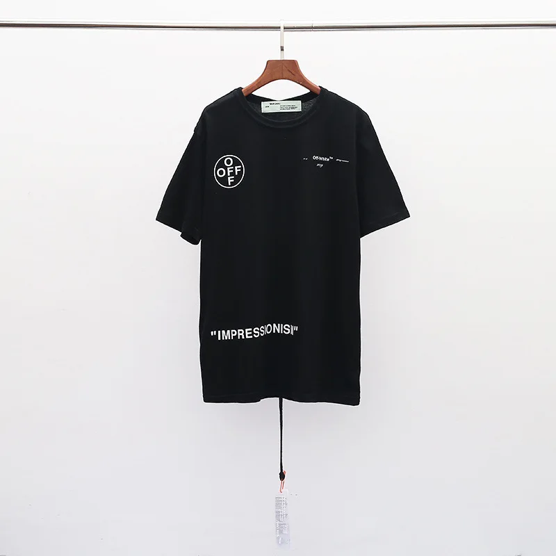 Черный OFF-WHITE 99 розовая Мужская футболка с короткими рукавами и принтом стрелы Европейский код - Цвет: Черный
