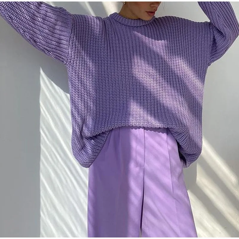 Women Solid Knitted Thickening Oversized Sweater Female Round Neck Long Sleeve Casual Loose Pullovers Top 2021 Autumn Winter