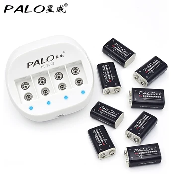 

PALO 4 Slots High Quality Intelligent Battery Charger For Rechargeable 6F22 9V Lithium Battery+8pcs 9V 600mAh Li-ion Batteries