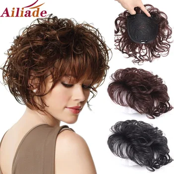 

AILIADE Human Hair Wave Hair Toupee Hair Curly Toupee For Women Natural Replacement Topper Hairpiece Clip in Hair Extensions