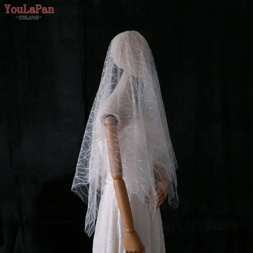 

YouLaPan Luxury wedding veil White Ivory Wedding Veils one Layer Women Wedding Veil Glitter Sequin Beaded Bridal Veil VB10