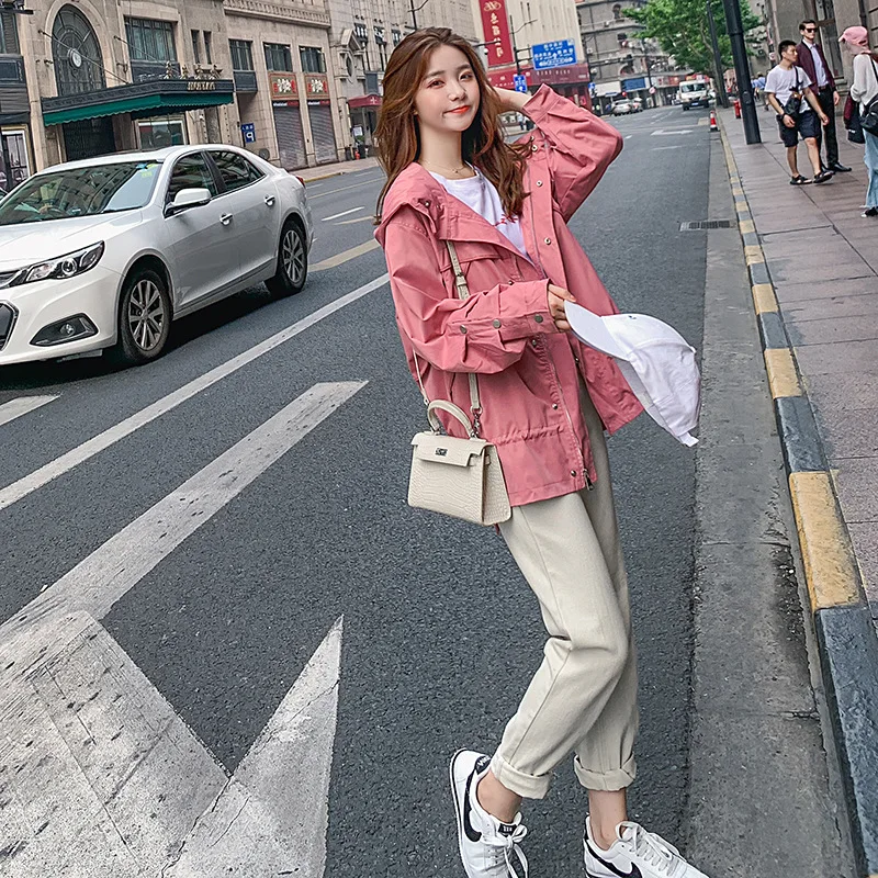 

2019 New Style Trench Coat Contrast Color Short Workwear Coat Student Korean-style BF Harajuku Loose-Fit Versatile