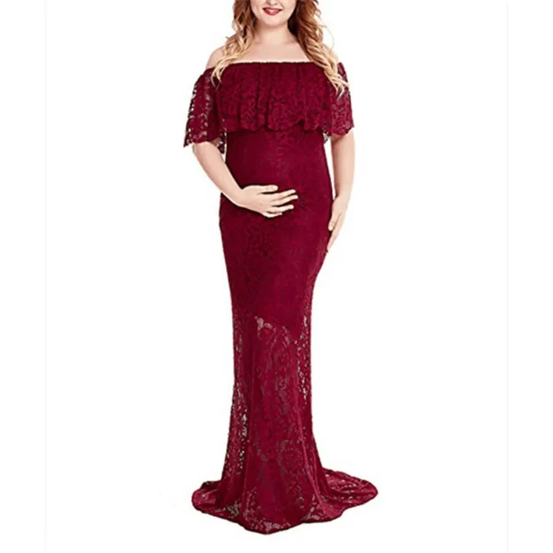 

Europe And America Lace off-Shoulder Floor-Length Long Maternity Dress Photographic Prop Skirt