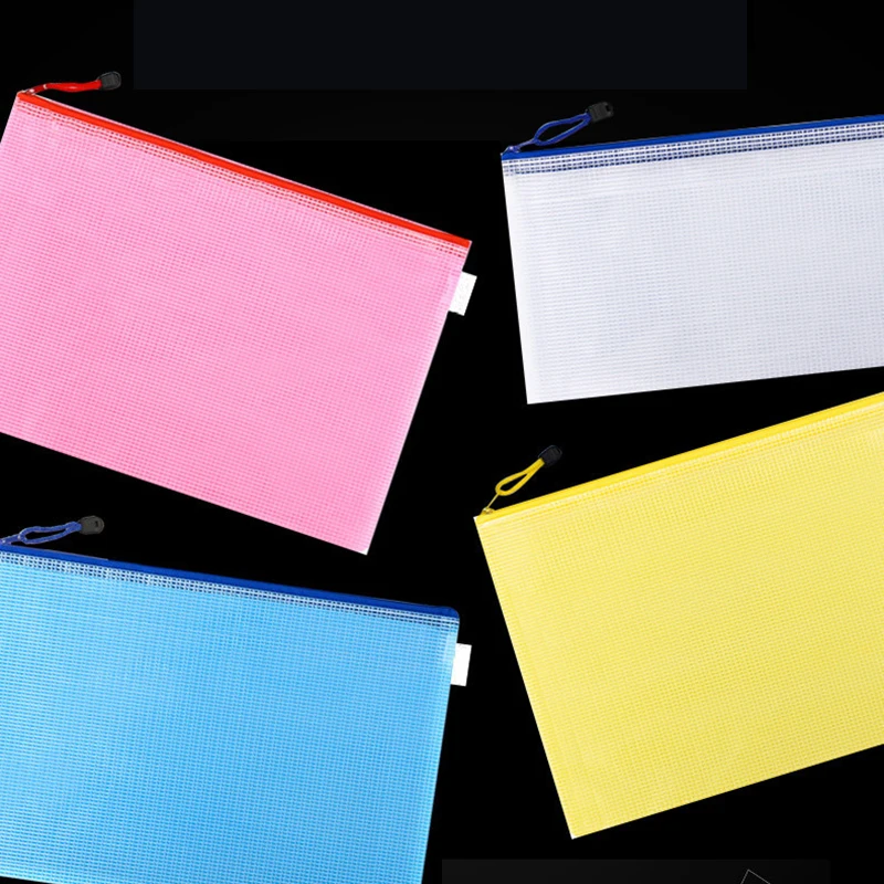 10pcs A4/A5/A6 Mesh Zipper Pouch Document Bag Waterproof Zip File Folders School Office Supplies Pencil Case Storage Bags