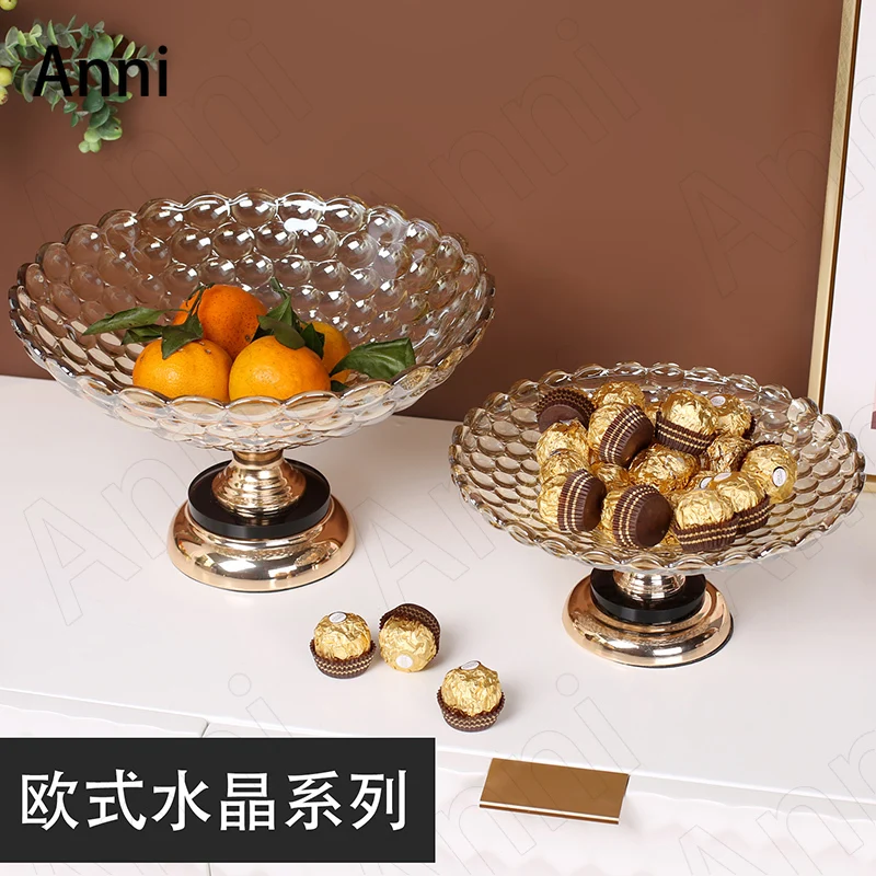 European Vintage Crystal Glass Fruit Tray Creative Beaded Feet Snack Candy Bowl Large Double Layer Dessert Plate Home Decoration 4