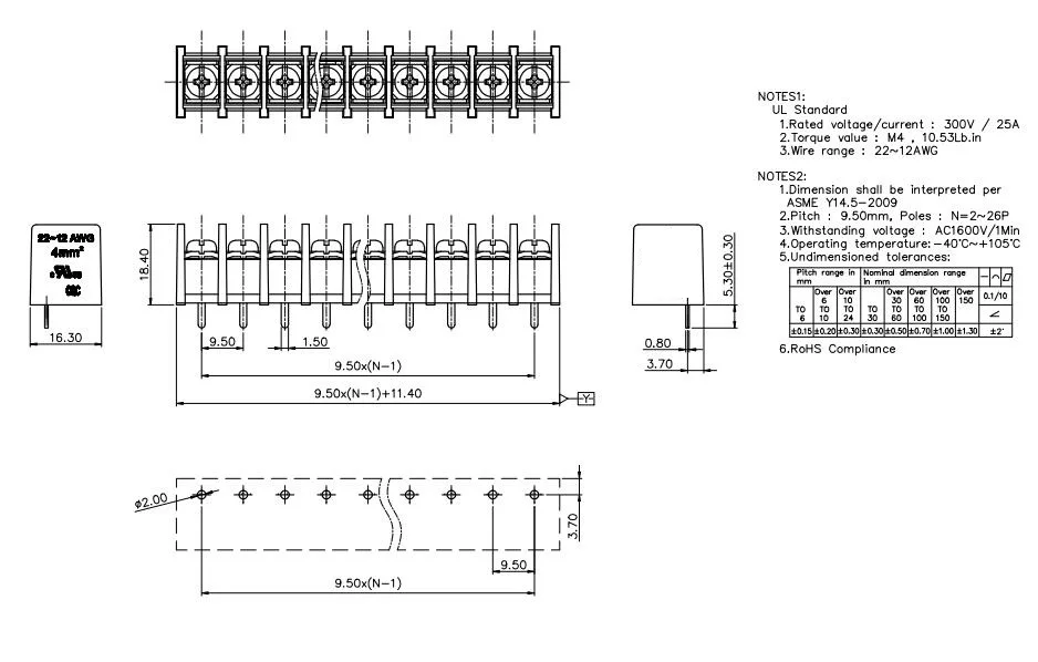 KF45S 9,5 2P~ 12P PCB разъем барьер клеммный блок KF45 DG45 DG45S B 9,5 мм 2PIN~ 12PIN 30A/300 в Феникс контакт DEGSON