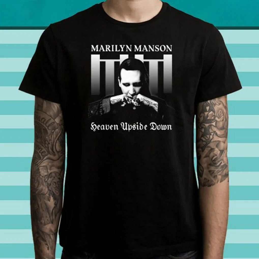 MARILYN MANSON Heaven Upside Down Men's Black T-Shirt Bodybuilding Tops TEE Shirt |