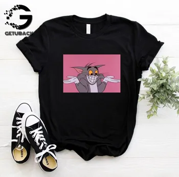 

Women Mouse Cat Tom Print Cartoon T-shirt Summer Fun Spoof Female Loose Letters tees Girl Cute Ulzzang Vintage T-Shirt