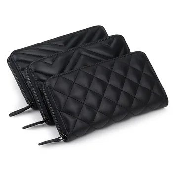 

Sheepskin Long Purse Woman 2020 New Lingge Zipper Bag Fashionable Hand Bag Genuine Leather Wallet For Women Mobile Phone Bag
