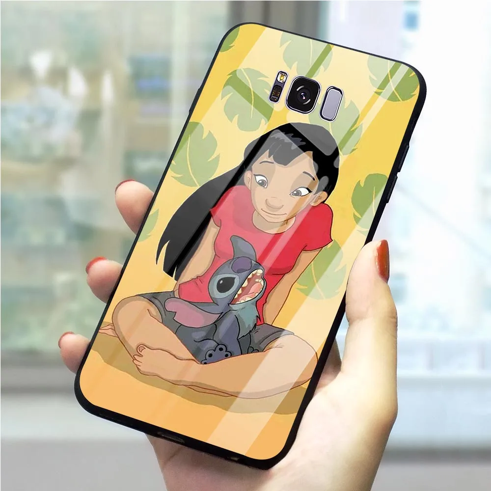 Тематика «Лило и Стич» телефон Обложка для samsung Galaxy A20 A30 A70 A60 M40 A50 A40 A10 S7 край S8 S9 плюс S10 чехол закаленное Стекло