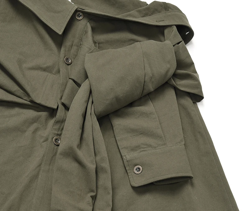 [EAM] новая весенняя Свободная юбка средней длины с завышенной талией, армейский зеленый Узелок, с неровным разрезом, Женская мода JG664