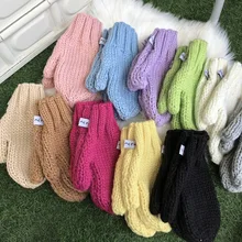

Female Winter Korea Style Of Solid Color All Fingers Gloves Accessories Thick Thread Needle Soft Full Finger Student Gloves