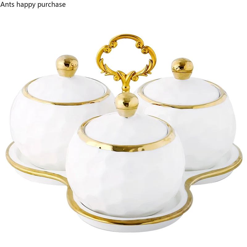 

Ceramics Spice Jar Kitchen Supplies Household Condiment Set Combination Jars for Spices Three-piece Suit Oil Salt Can with Lid