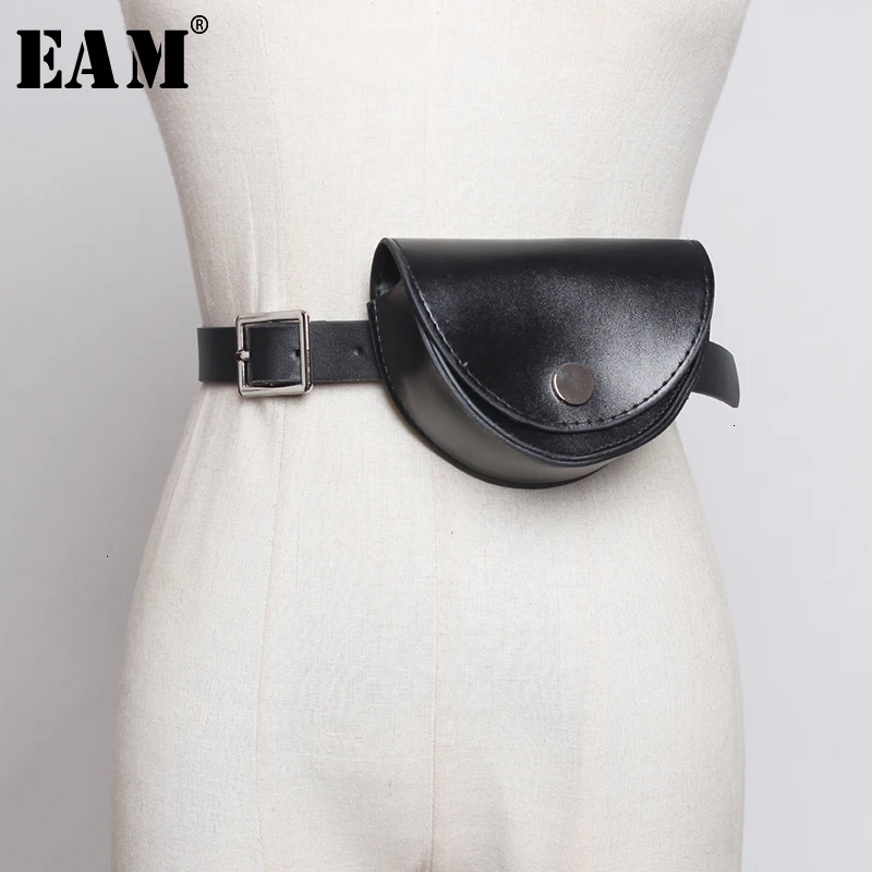 

[EAM] Pu Leather Split Joint Mini-bag Long Belt Accessories Personality Women New Fashion All-match Autumn Winter 2019 1D482