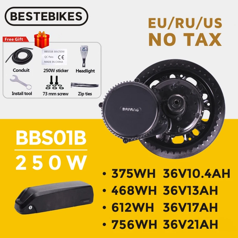 US $612.26 Bafang Motor BBS01B BBS01 36V 250W Mid Drive Motor 8fun Engine Electric Bike Conversion Kit 36V17AH 36V21AH Lithium Battey Kits