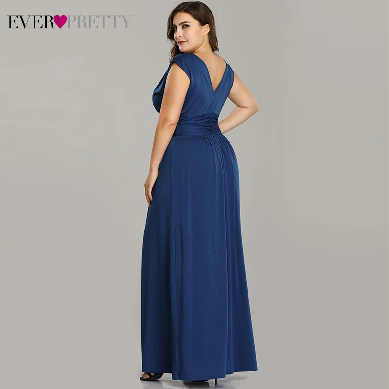 Plus Size Evening Dresses Long Ever Pretty EZ07661 Elegant Navy Blue V-neck A-li