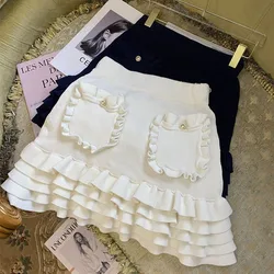 Spring Summer New Fashion Cascading Ruffles Decoration Knitted Cake Skirt Temperament High Waist All matching Female Short Skirt Spring Summer New Fashion Cascading Ruffles Decoration Knitted Cake Skirt Temperament High Waist All matching Female Short Skirt