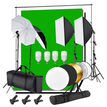 

Photography Lighting Equipment Kit 2x3M Background Stand Support 4 Color Backdrop Umbrella Photo Studio Softbox Continuous Kit