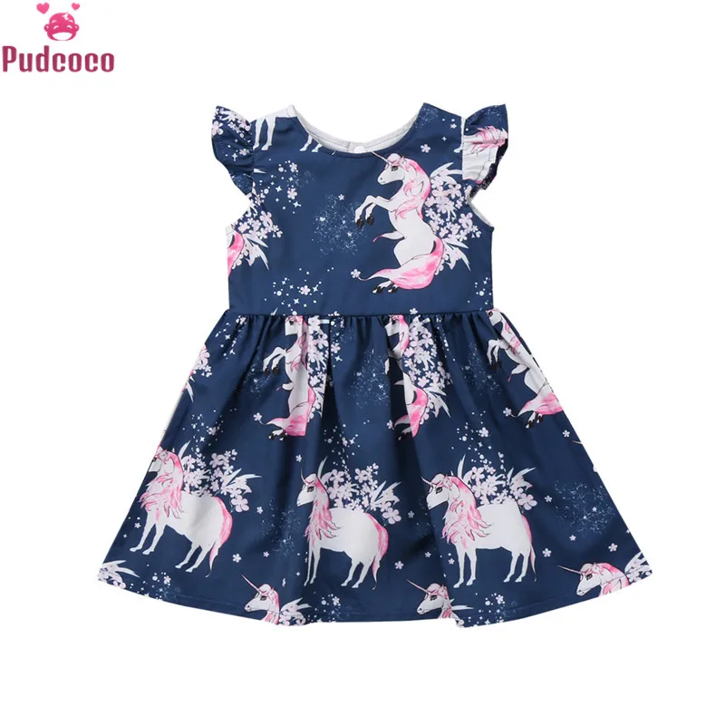 Toddler Children Little Girls Dresses Kids Baby Girl Floral Unicorn Printed Casual A-line Christmas Princess Dress Clothes
