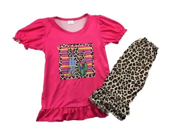 

summer wholesale latest style cactus pattern daily life girl's outfits