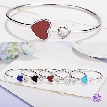 

Heart Bracelet 925 Sterling Silver for women Open Bracelet Heart shape 925 Bracelet charm women's fine Jewelry Valentine's gift