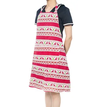 

Burlap Printed Elk Christmas Apron Adjustable Shoulder Strap Christmas Kitchen Restaurant Comfortable Breathable Health