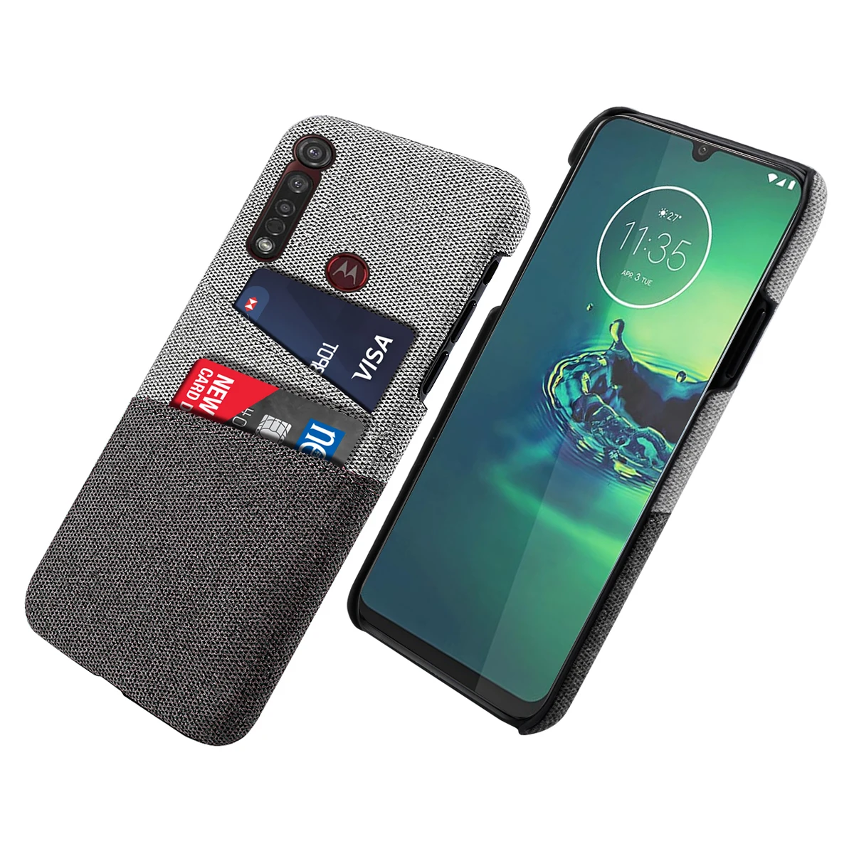 For Motorola Moto G8 Plus Case Ultra Slim Hard PC Anti-Scratch Fabric Cloth Protective Wallet Cover for Card |