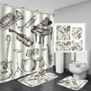 

Shower Curtain, Bathroom Curtains Accessories-Sketch Piano Music